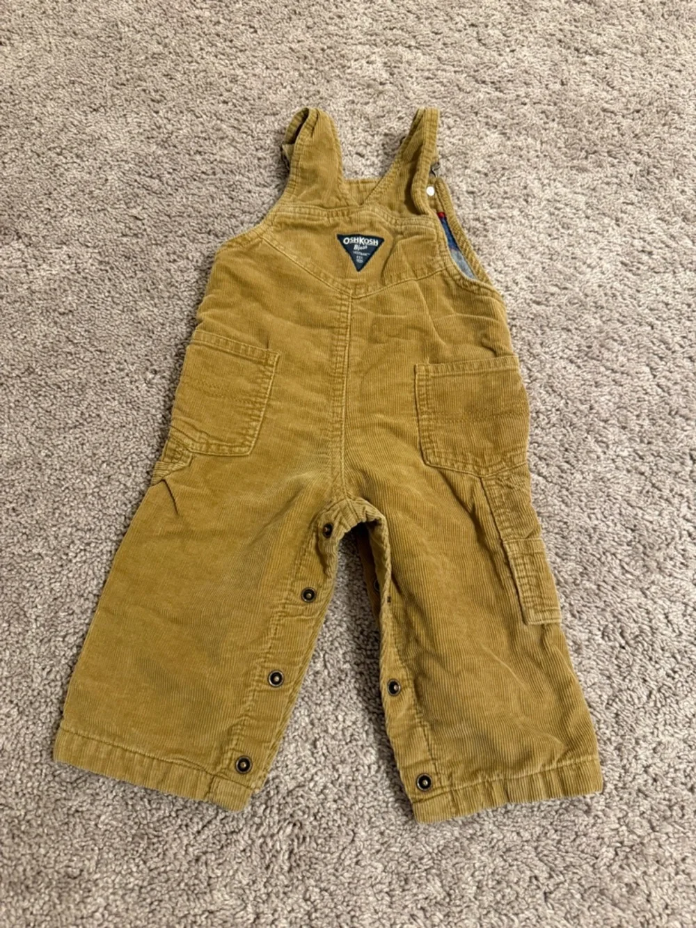 OshKosh B'gosh cognac brown Corduroy Overalls plaid flannel lining